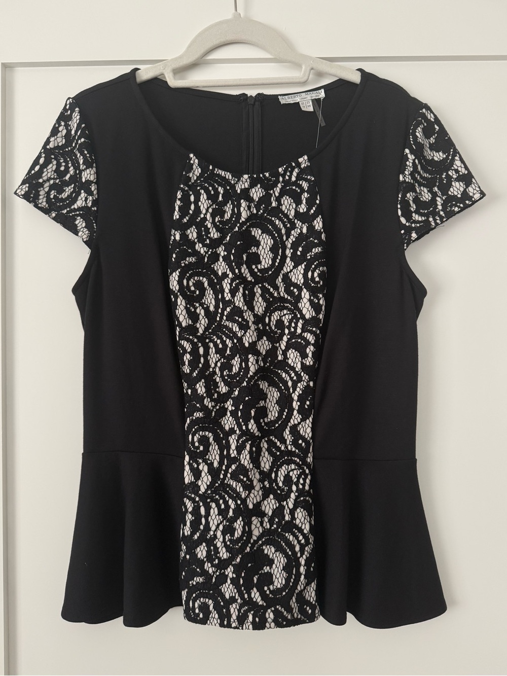 Alberto Makali Black Lace-Front Peplum Blouse